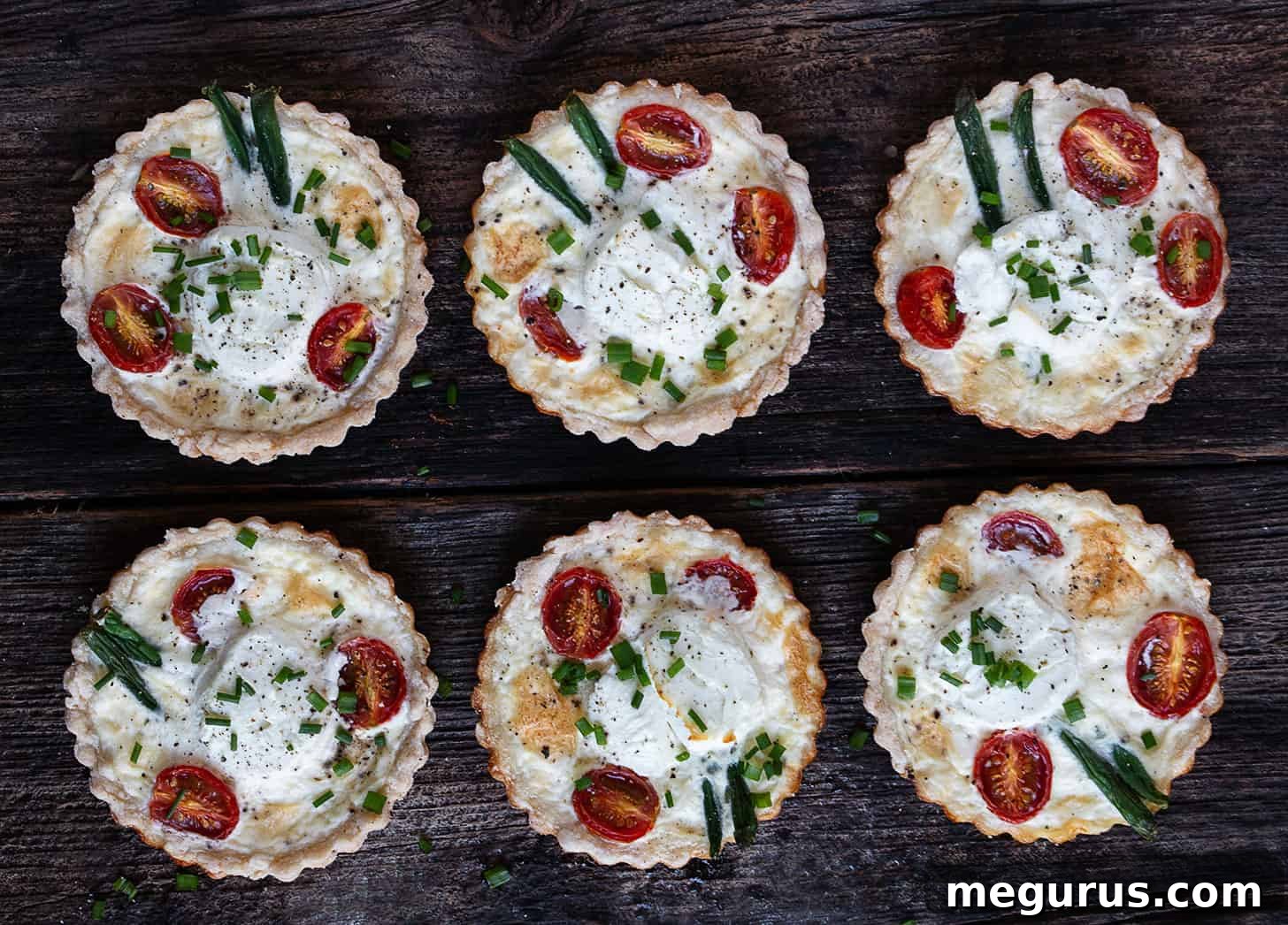 tomato and goat cheese tarts lined up