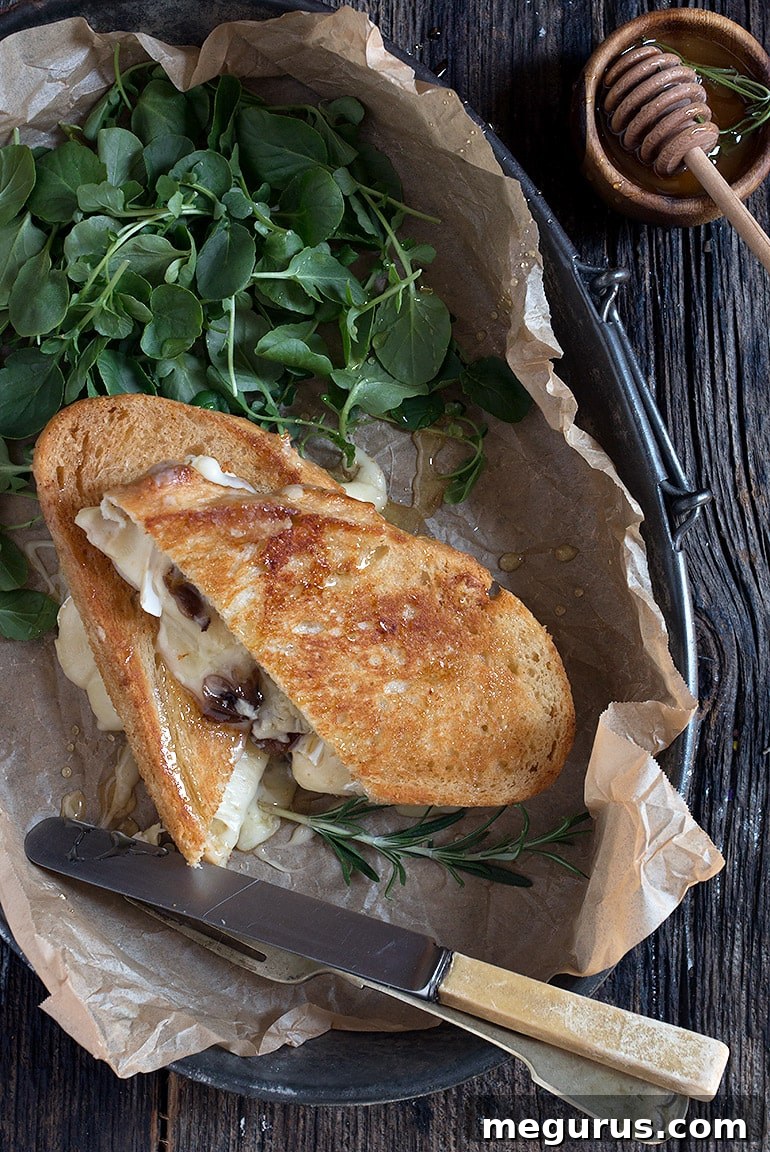 Decadent Camembert and Gruyere Grilled Cheese with Rosemary Honey