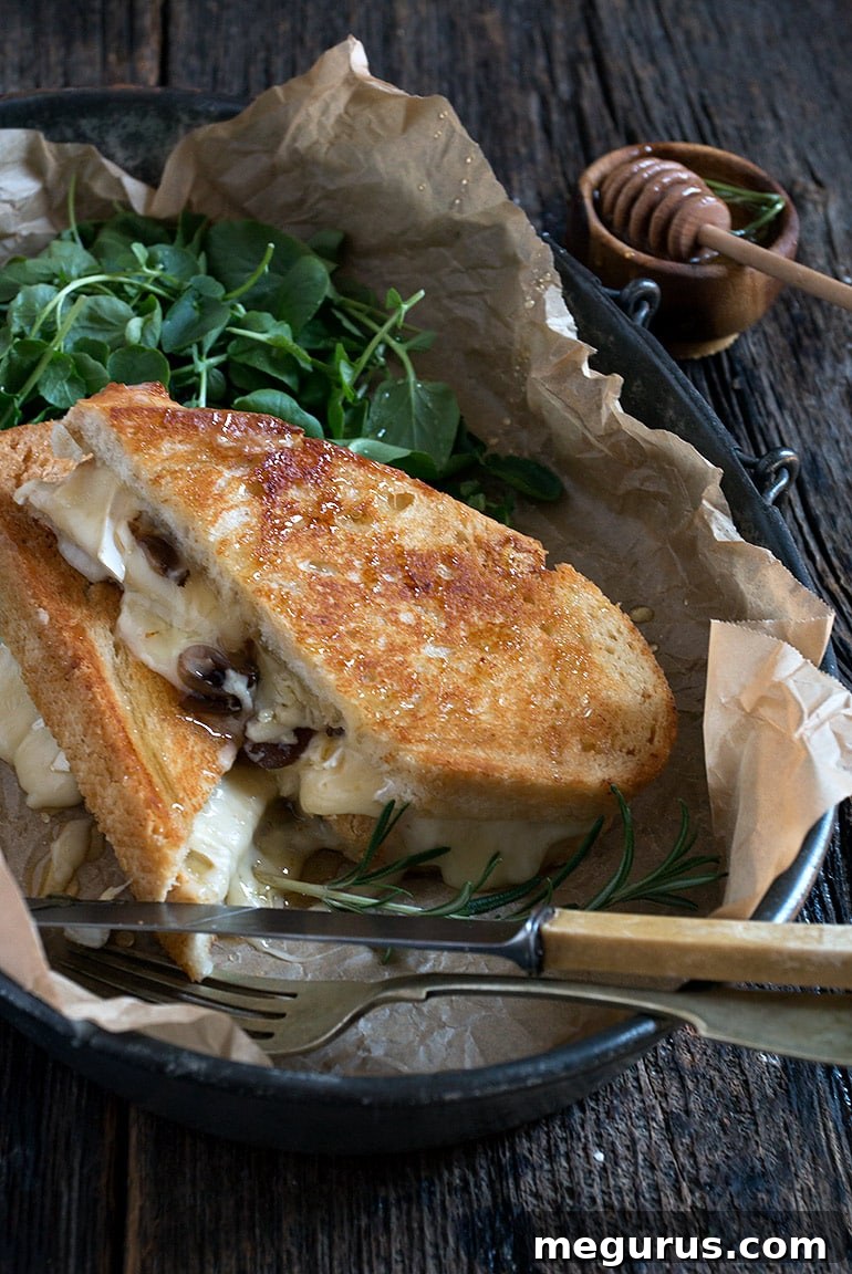 Gooey Camembert and Gruyere Grilled Cheese with Watercress