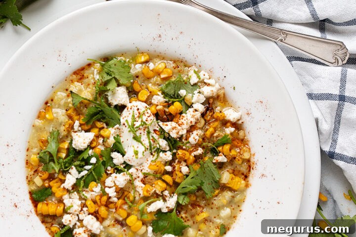 Mexican corn soup in bowl