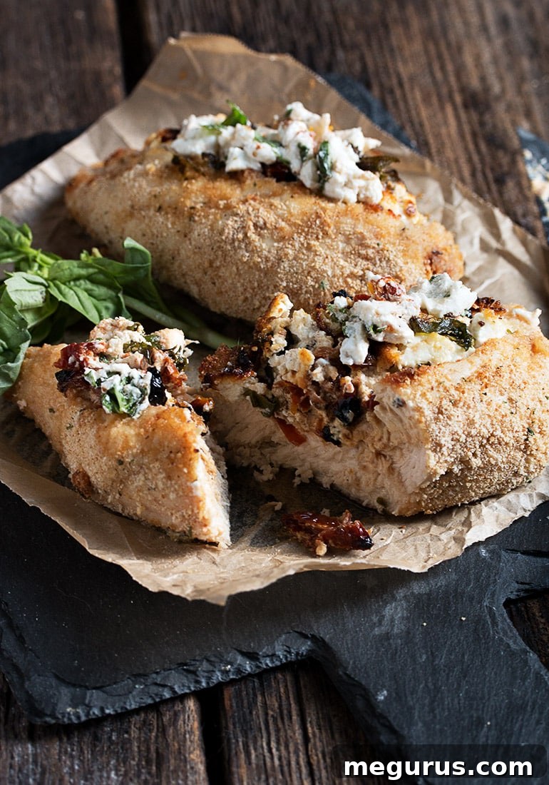 Italian Style Goat Cheese Stuffed Chicken Breasts, ready to be served.