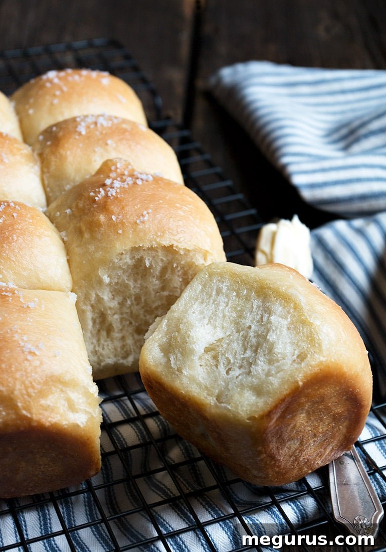 Close-up of baked Colicchio's Dinner Rolls, showing their golden crust and fluffy texture.