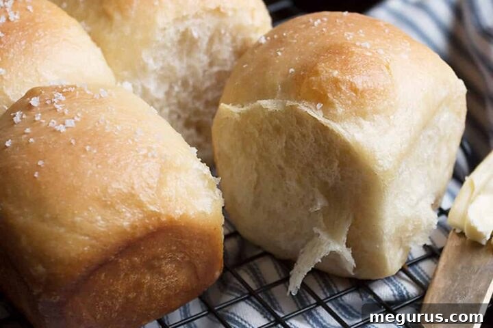 Colicchio's dinner rolls on a cooling rack, freshly baked and brushed with butter.