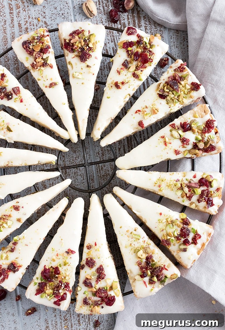 Cranberry Pistachio Shortbread with White Chocolate Glaze