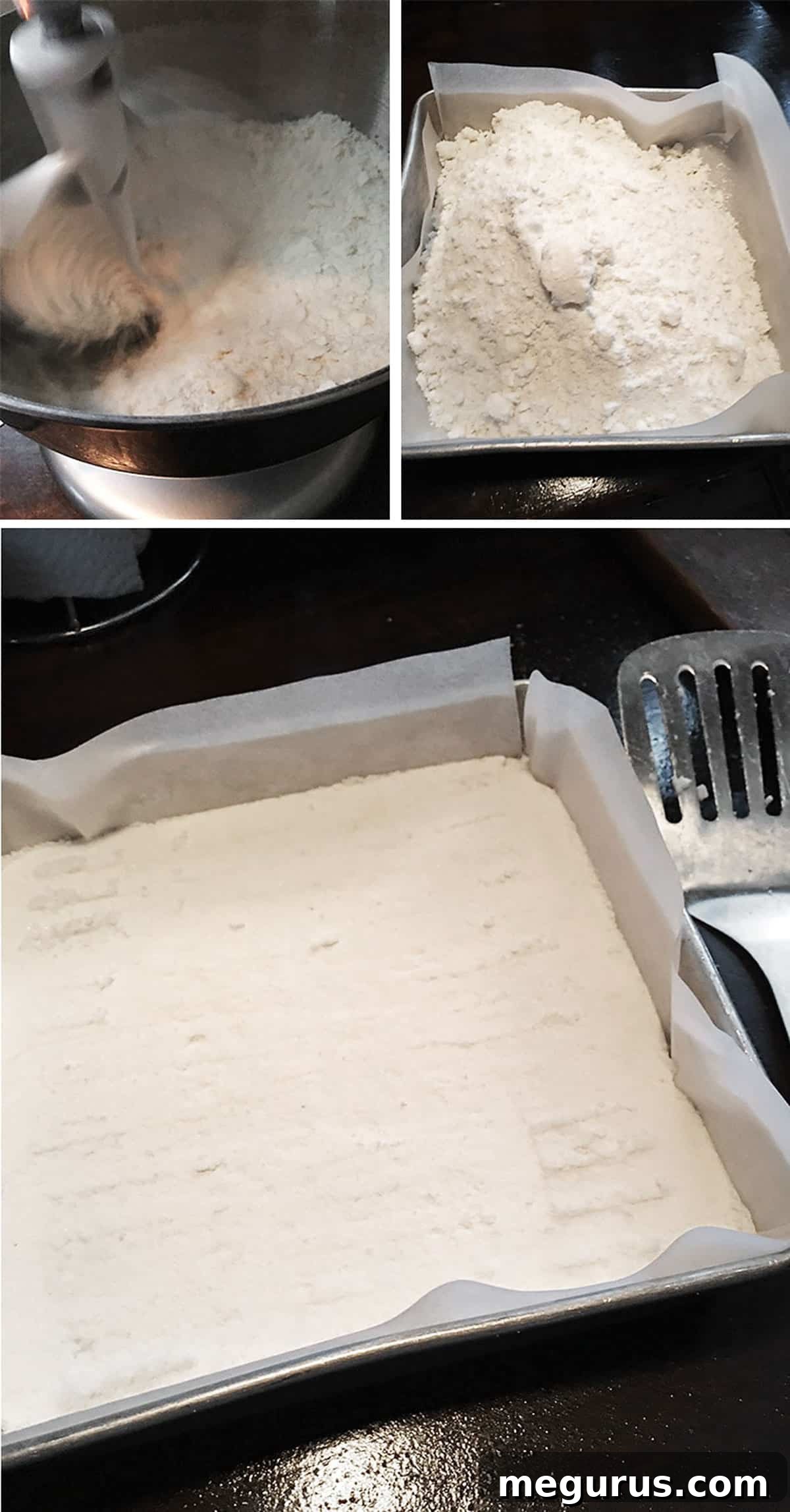 A visual collage illustrating the step-by-step process of making Scottish shortbread, from mixing the sandy dough to pressing it into the pan.