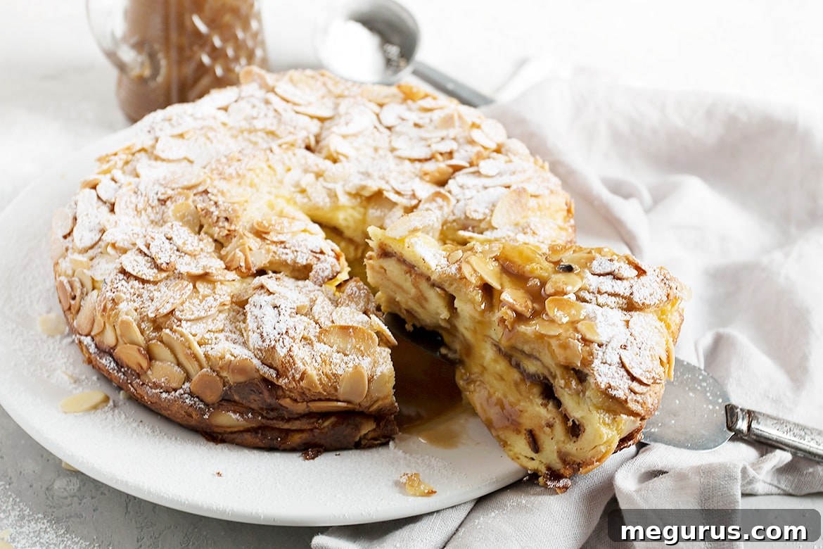 Rich Almond Bread Pudding with Golden Salted Caramel Drizzle