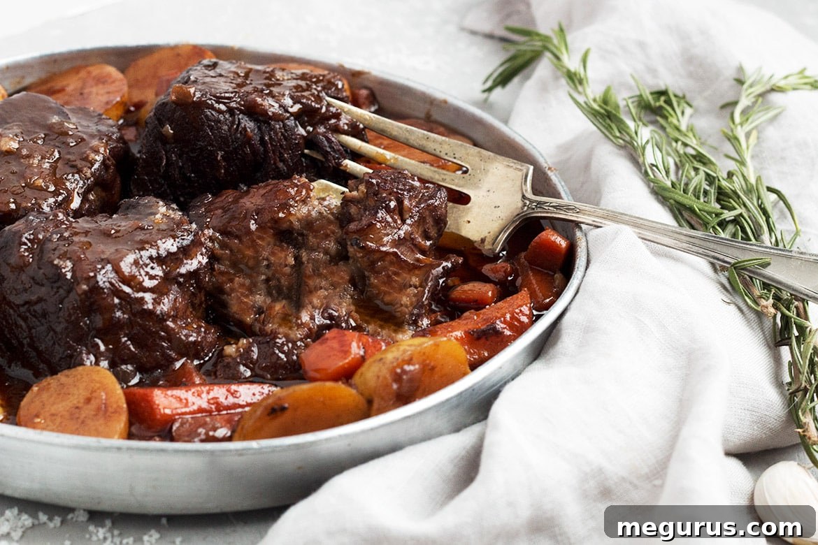 Rich Red Wine Braised Boneless Short Ribs on a platter