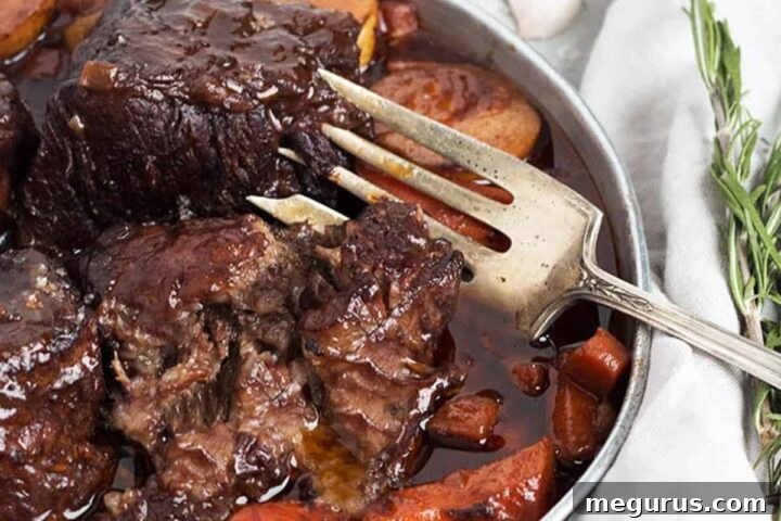 red wine braised short ribs on platter with carrots