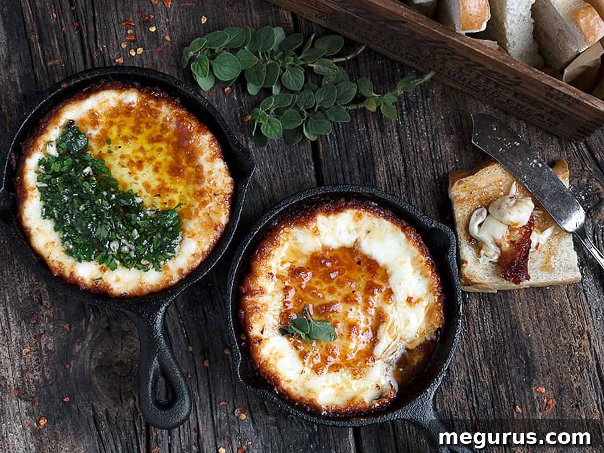 Sizzling Provoleta: Melted Provolone in mini cast iron skillets
