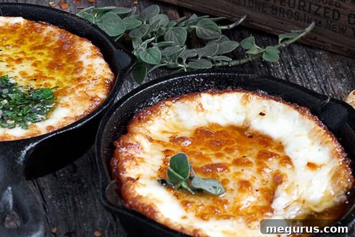provoleta melted Provolone in mini cast iron skillets