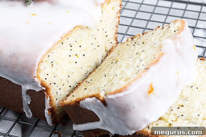 orange poppy seed yogurt loaf sliced