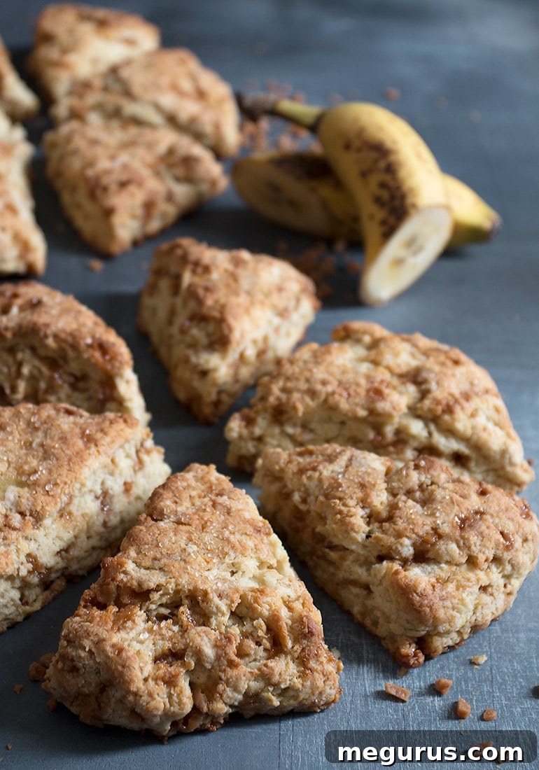 Closeup of freshly baked Banoffee Scones