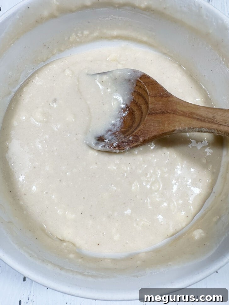 Mixing the batter ingredients.