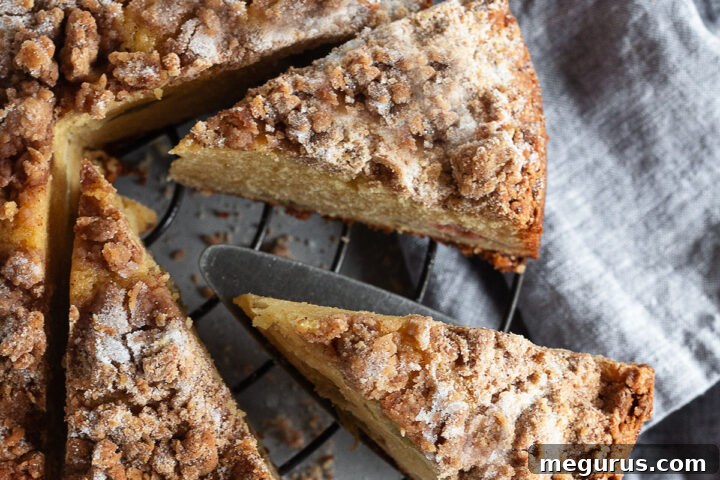 Rhubarb Crumble Cake with a unique topping