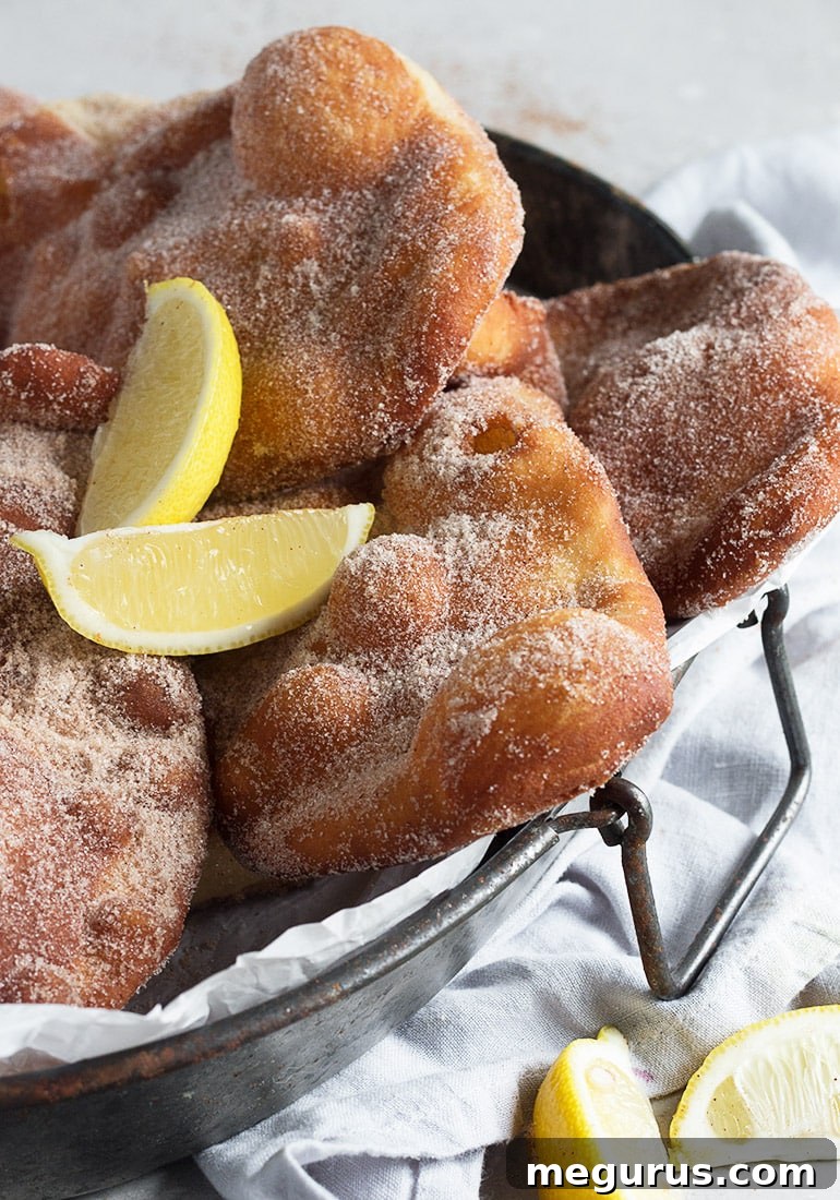 Close-up of golden brown homemade Canadian Beavertails dusted with cinnamon sugar, highlighting their crispy texture.