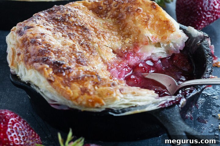 strawberry puff pastry pie in mini skillets