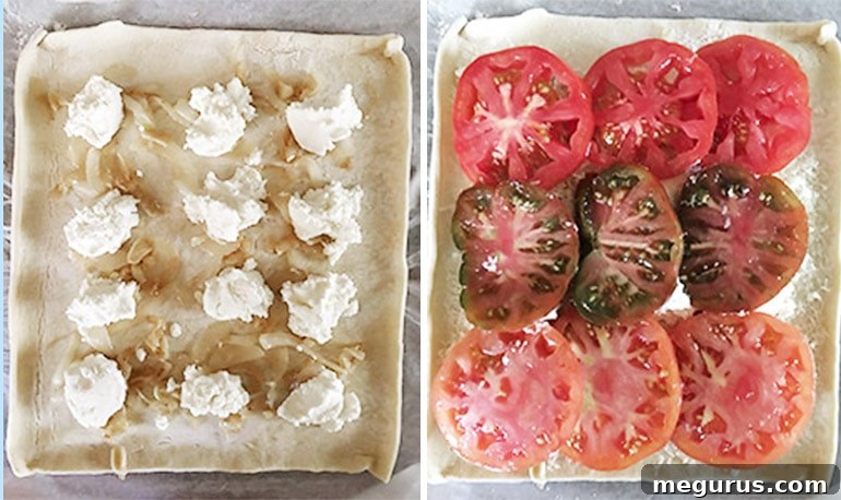 photo collage of making tomato ricotta tart