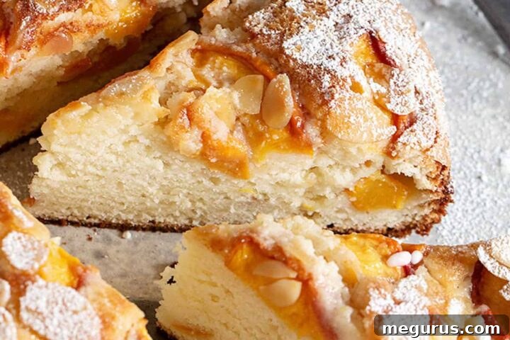 peach ricotta cake sliced