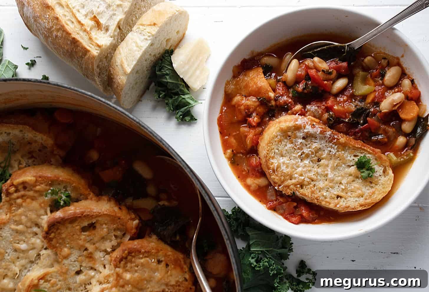 ribollita soup in bowl with bread