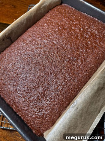 A freshly baked gingerbread cake, golden brown and perfectly risen, cooling in its pan straight from the oven.