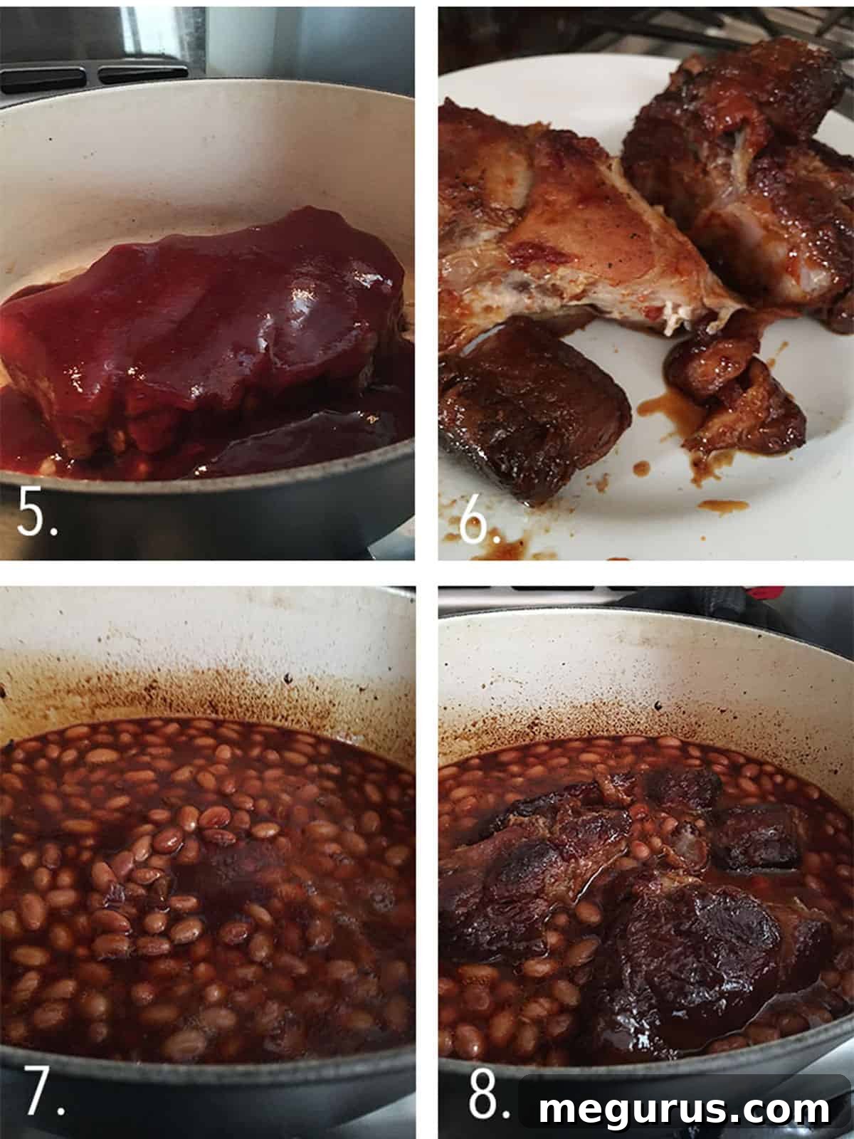 Photo collage of the steps to make pork and beans 2.