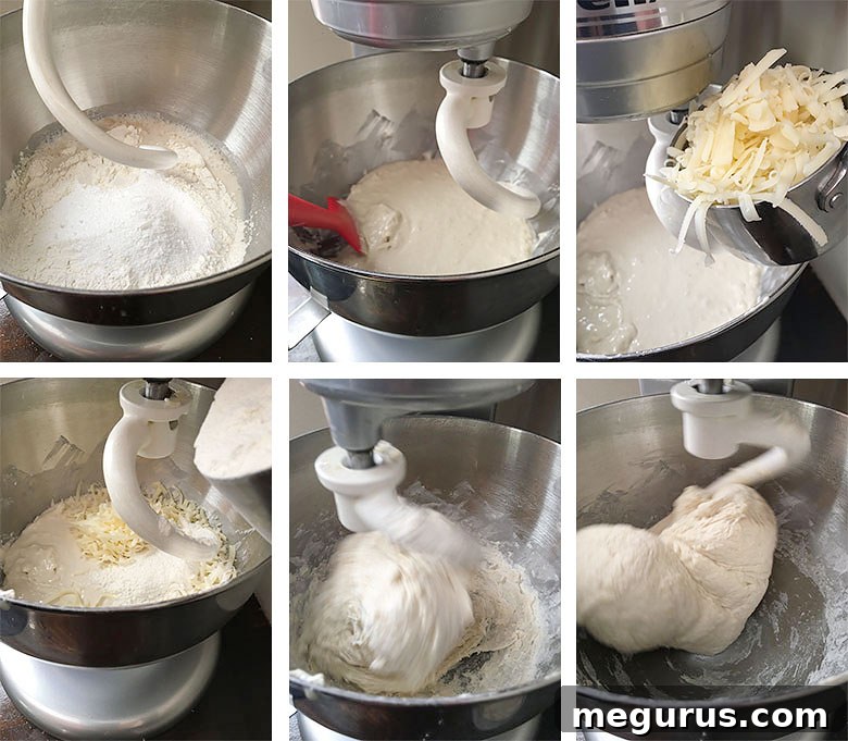 Collage showing making the dough.