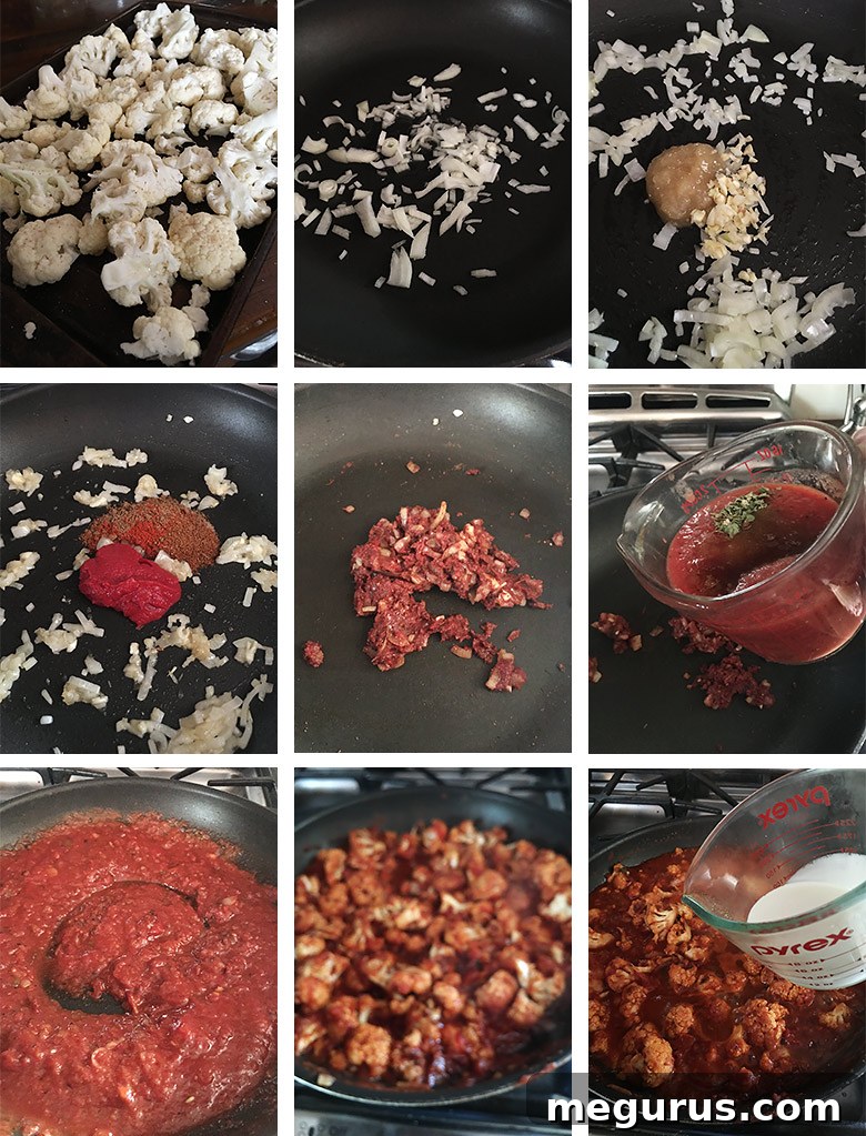 photo collage of steps to make cauliflower curry