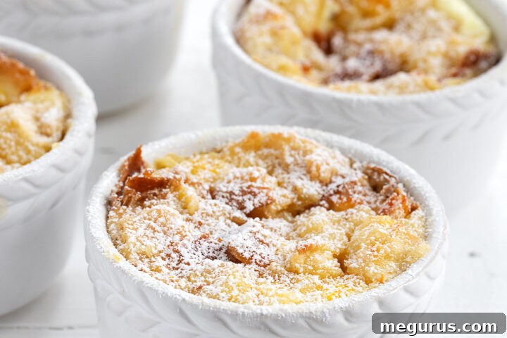 Orange marmalade bread and butter pudding in individual ramekins