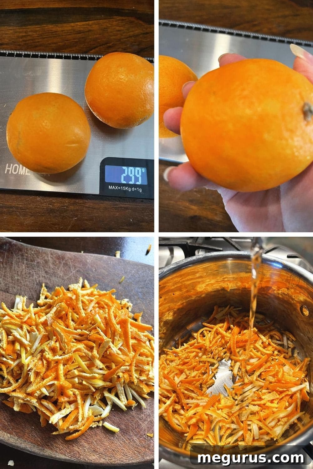 Peeled mandarin oranges and sliced peel