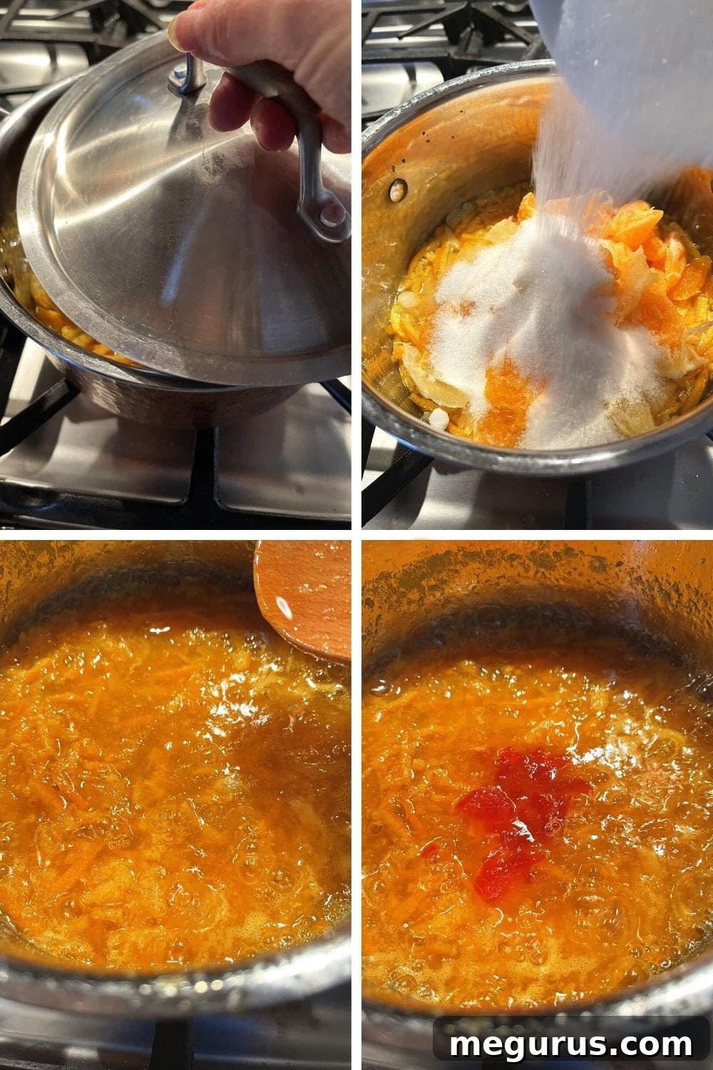 Marmalade simmering with fruit and sugar