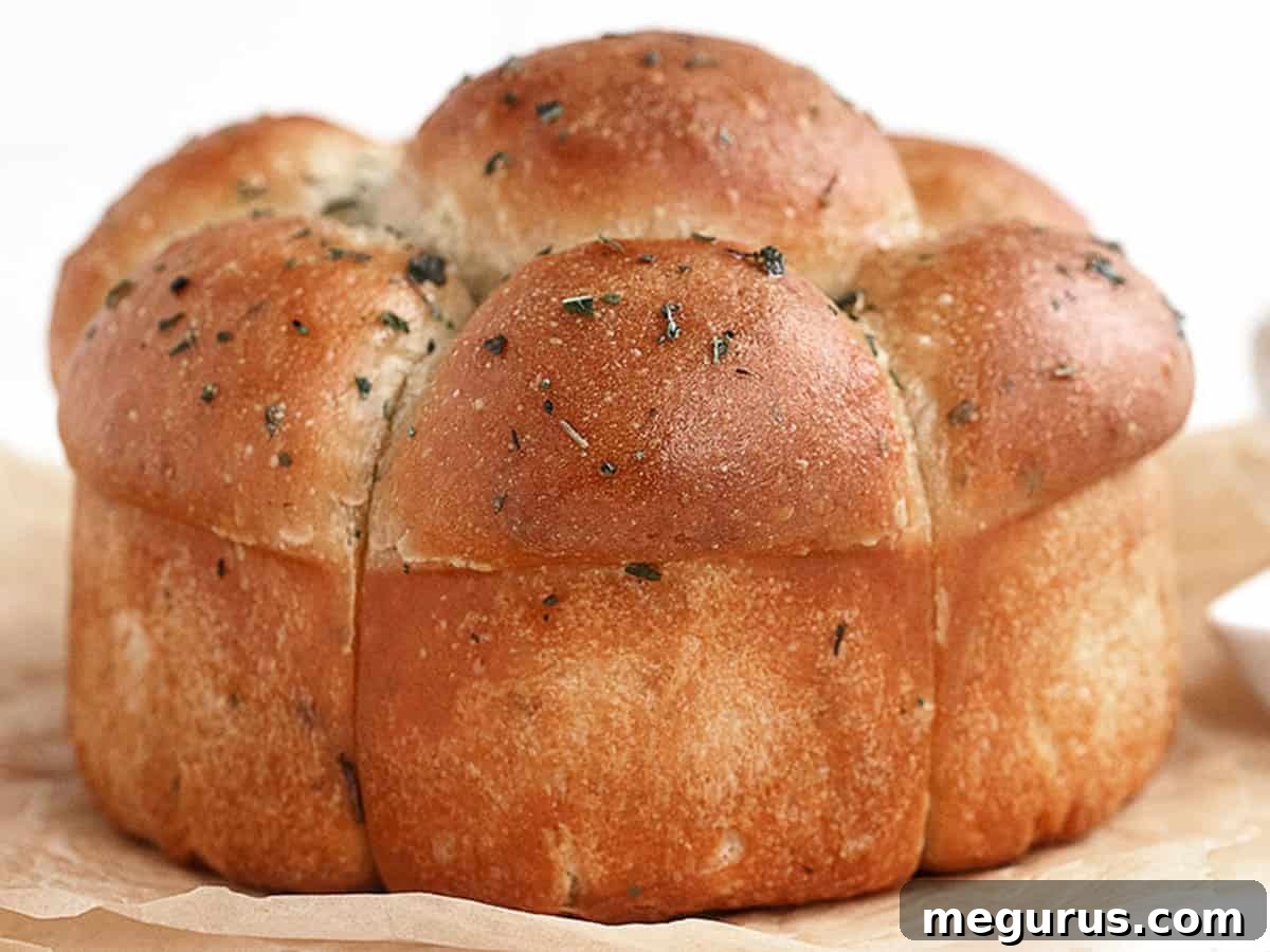Homemade Garlic and Herb Pull-Apart Focaccia Rolls, golden brown and fluffy