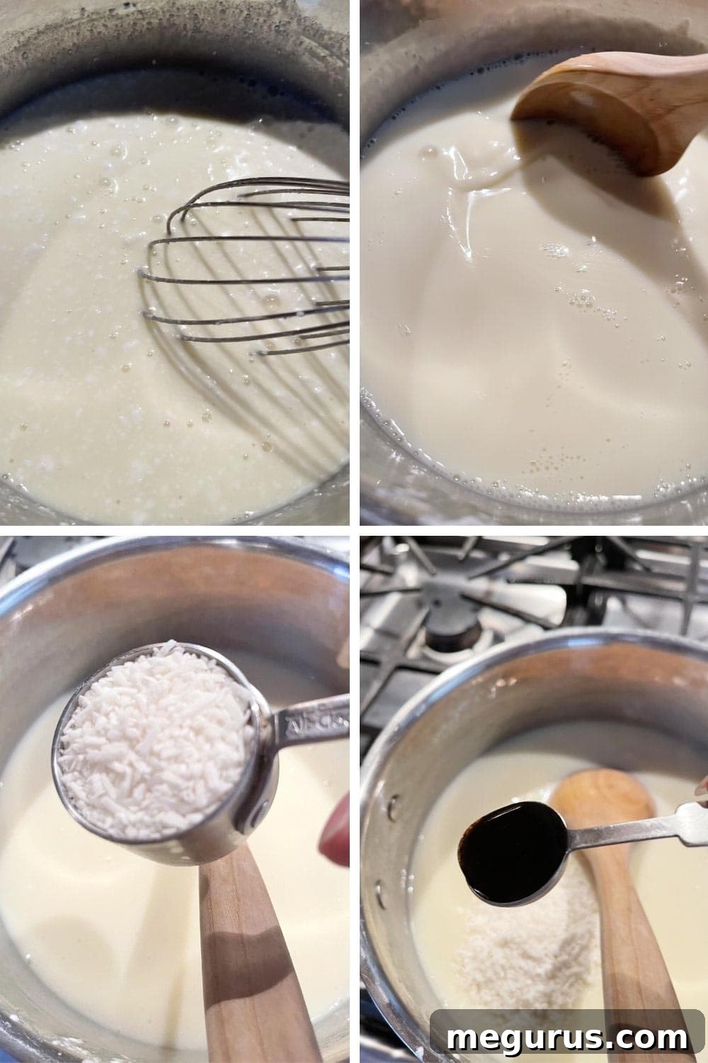 photo collage of making coconut pudding 2