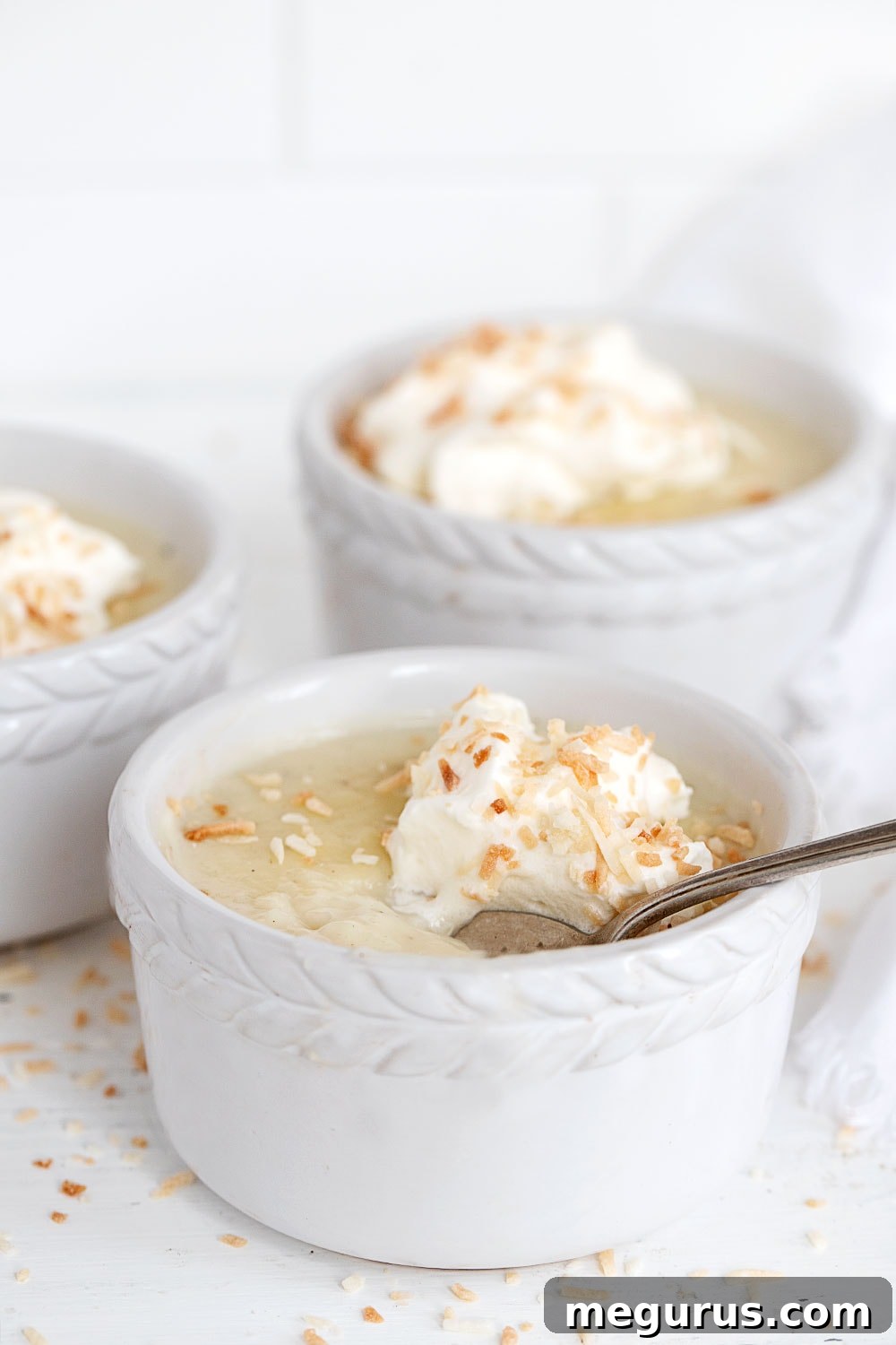 coconut cream pudding in ramekin