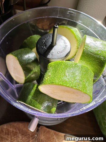 Chunks of zucchini ready for processing.