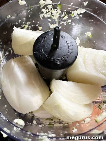 Chopped onions in the food processor.