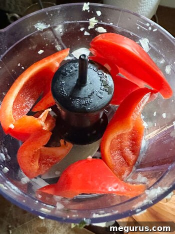 Diced red bell pepper.