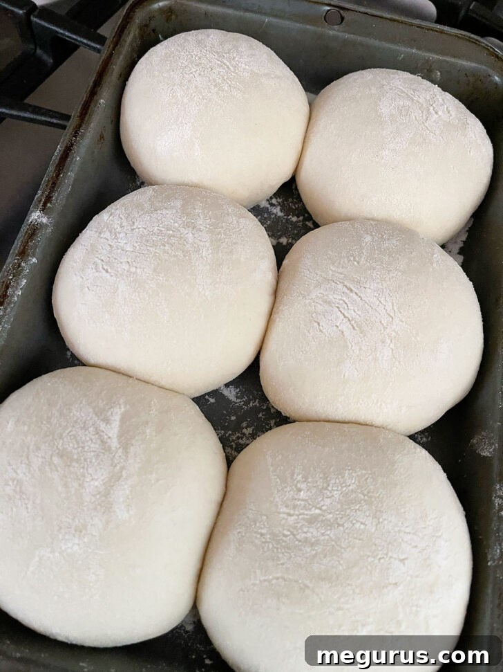 Irish blaa after rising and before baking, showing increased volume.