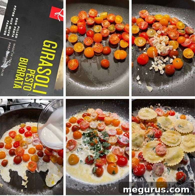 photo collage of steps to make tomato garlic ravioli
