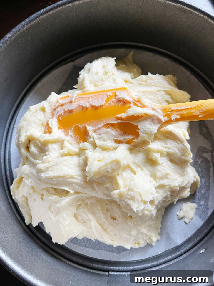 Pouring the cake batter into a prepared springform pan