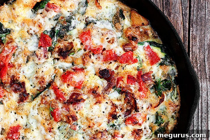 potato and bacon frittata in cast iron skillet