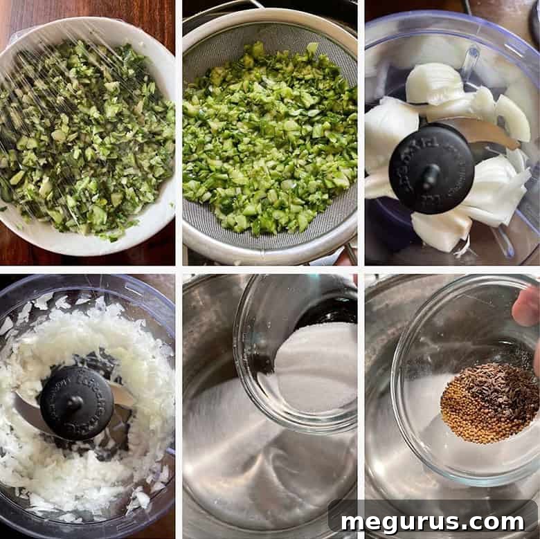 photo collage of steps to make dill pickle relish 2