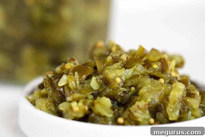 dill pickle relish in white bowl