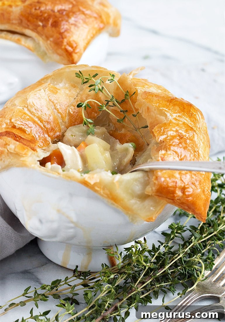 Individual Chicken Pot Pie with Puff Pastry Crust