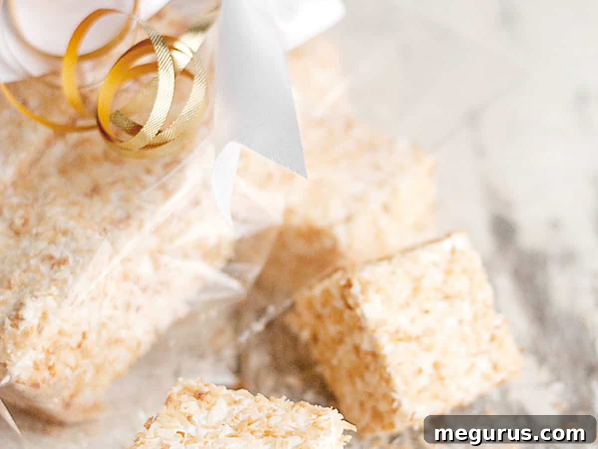 Beautifully packaged toasted coconut marshmallows, ready for gifting