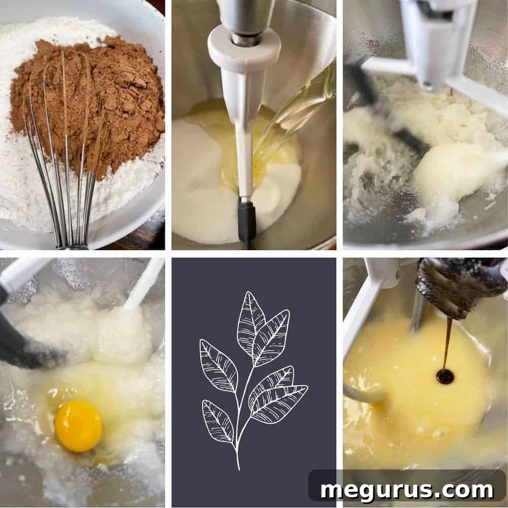 photo collage of steps to make chocolate bundt cake 1