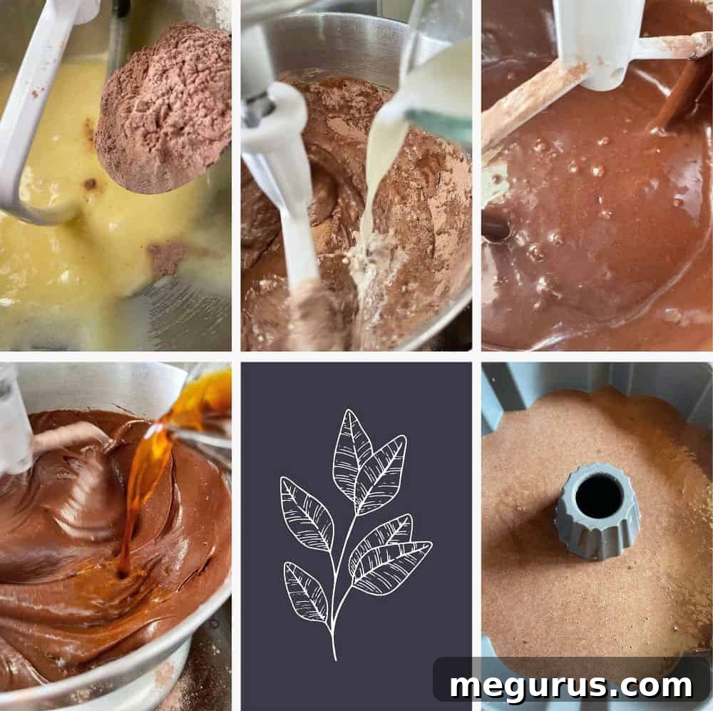 photo collage of steps to make chocolate bundt cake 2