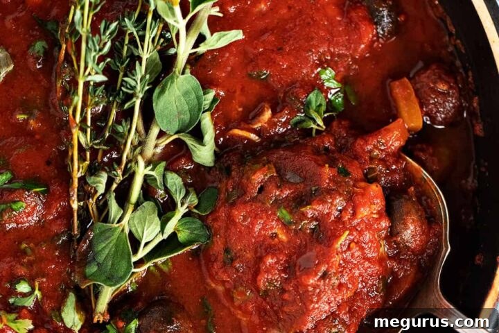 Classic Chicken Cacciatore in a pan with a spoon