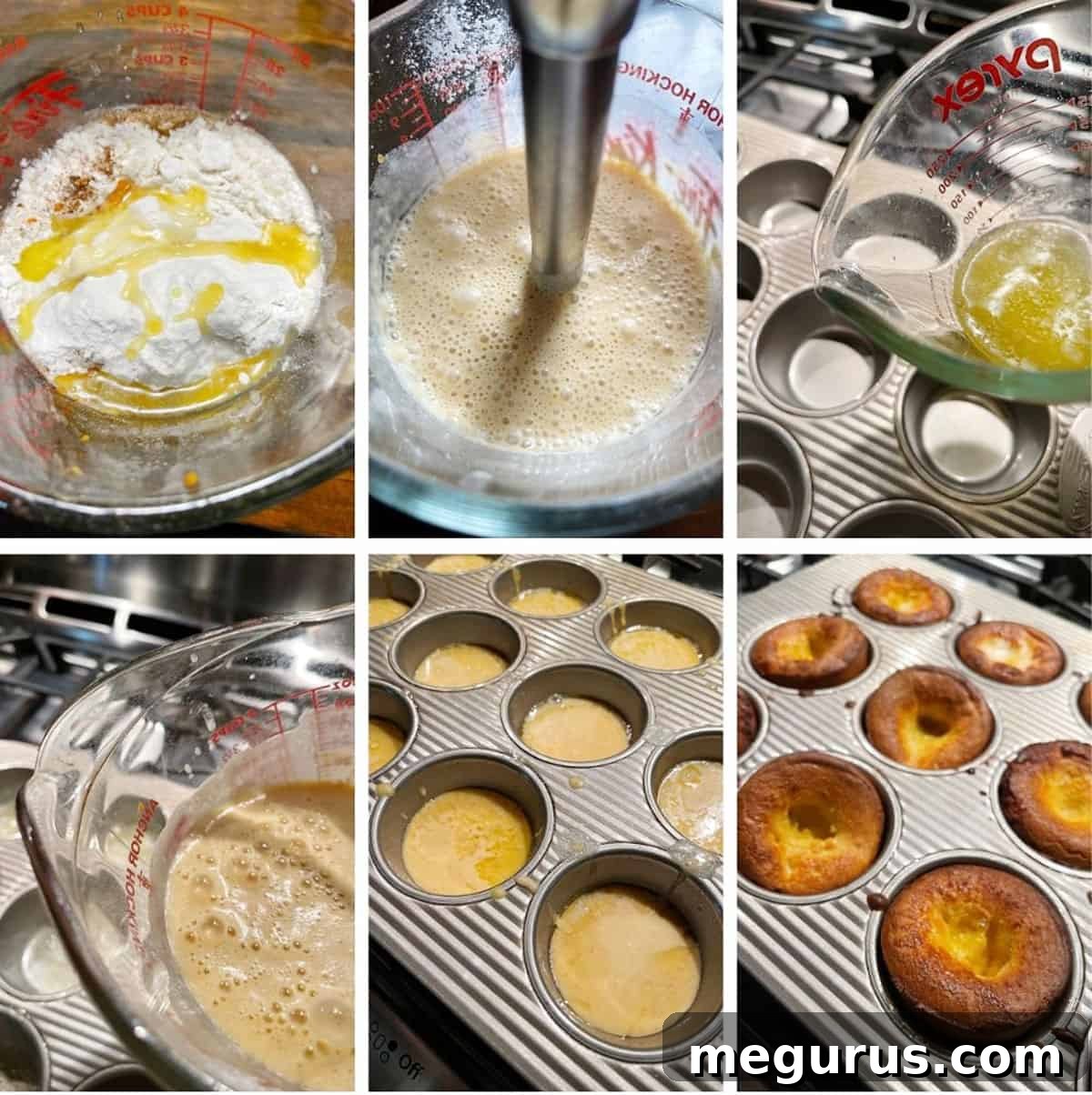 photo collage of steps to make mini pumpkin Dutch Babies