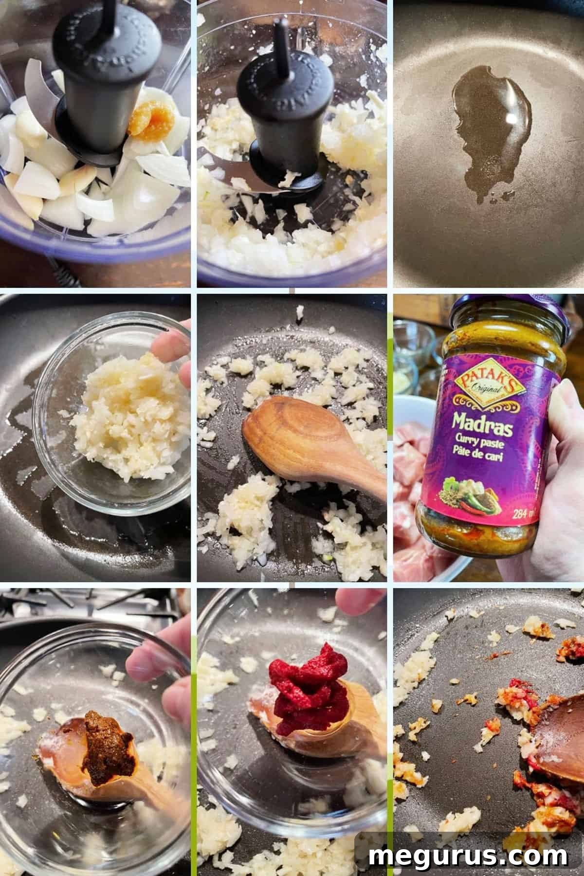 photo collage of steps to make chicken madras 2