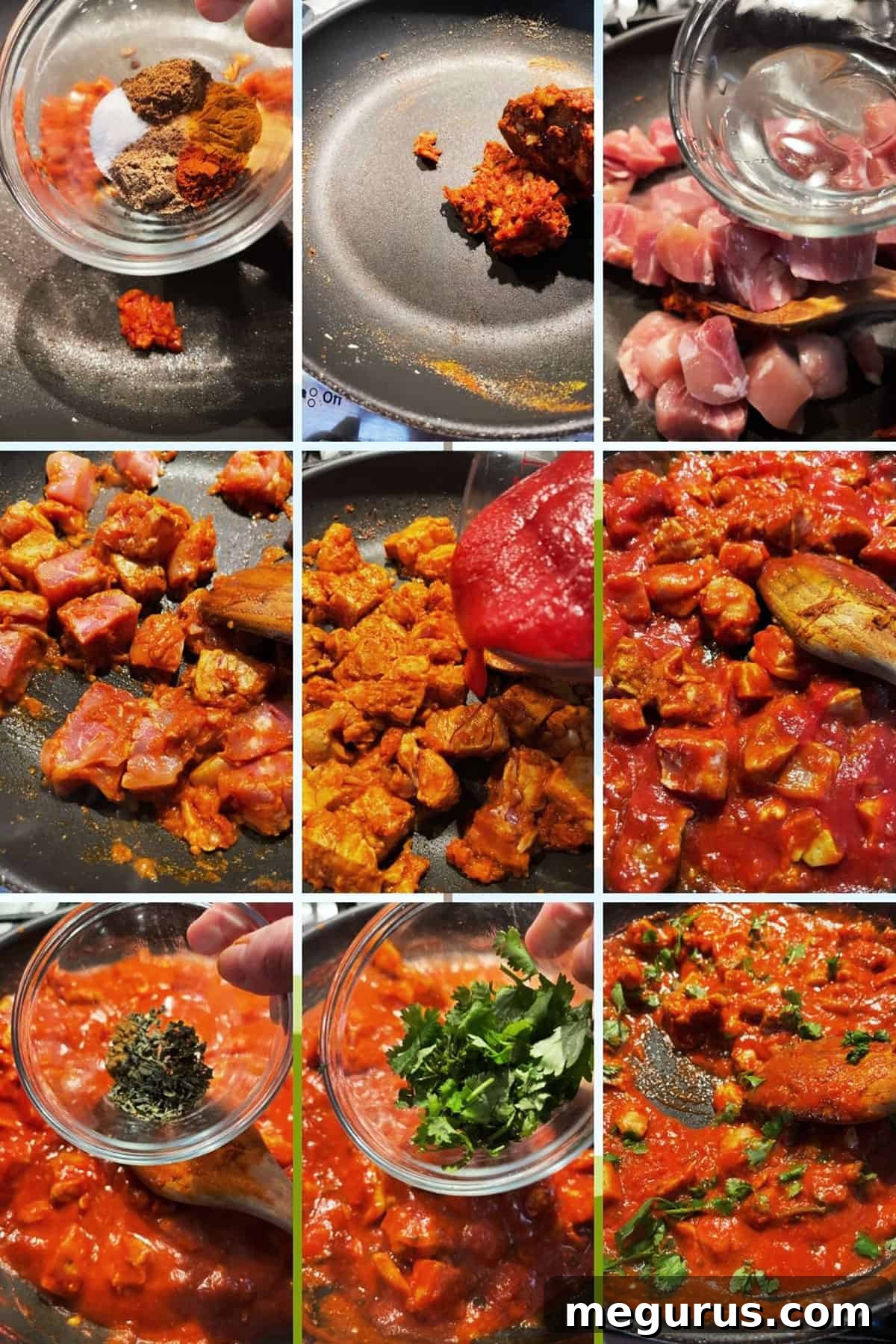 photo collage of steps to make chicken madras 2